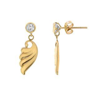 2.00 Ct. tw. CZ Decorated With Wings Dangle Earrings 14K Gold